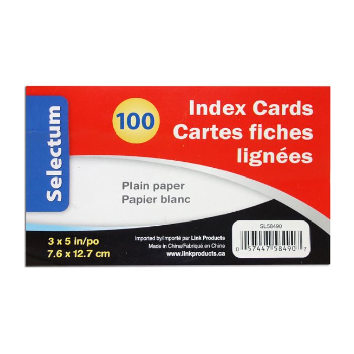 Carte fiche lignée 3 po x 5 po blanc (paquet de 100)