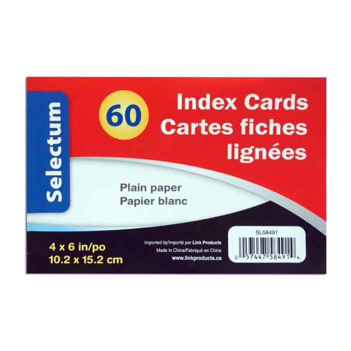 Carte fiche lignée 4 po x 6 po blanc (paquet de 60)