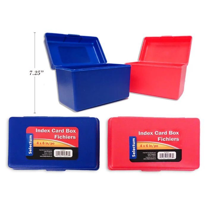 Boîtier pour carte fiche 4 po x 6 po bleu ou rouge