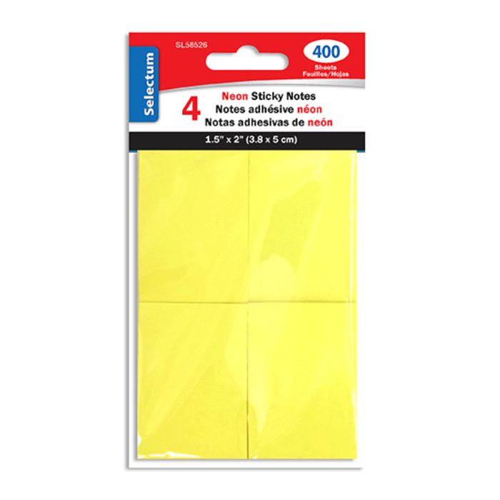 Note adhésive 1,5 po x 2 po (4 paquet de 100 feuilles) Selectum
