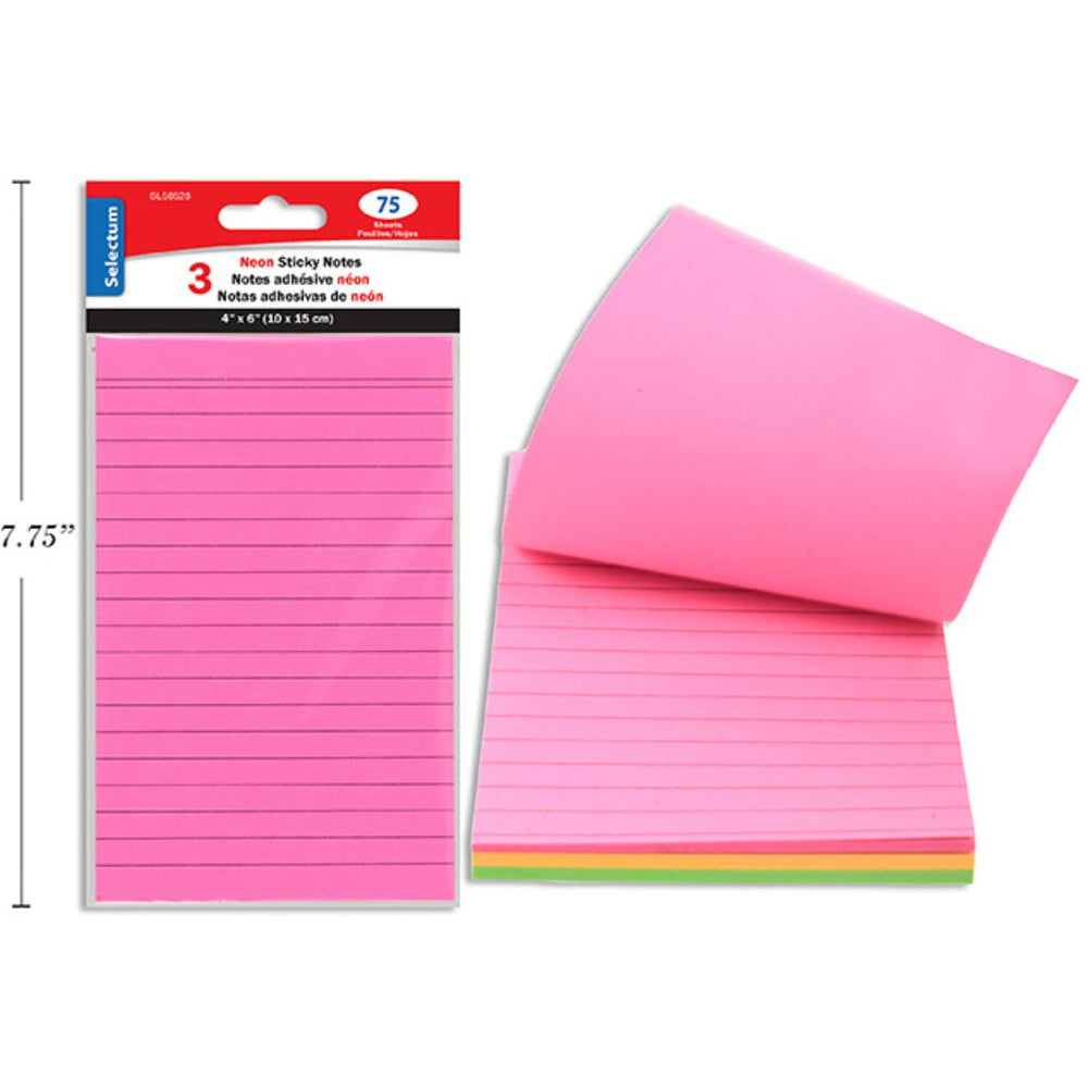 Notes adhésives 4 po x 6 po ligné néon