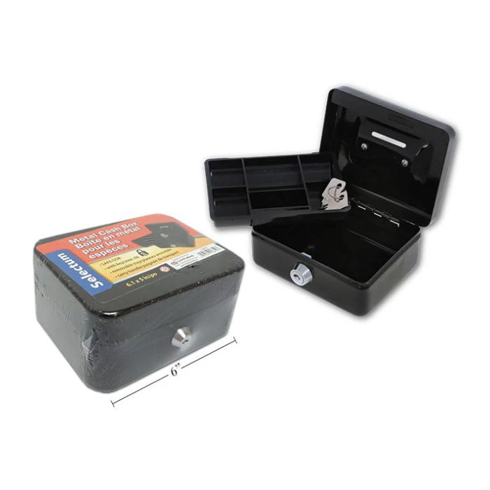 Boîte en métal avec clé pour l'argent 6 po x 5 po x 3 po noir