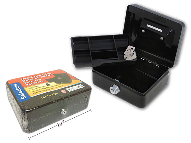 Boîte en métal avec clé pour l'argent 10 po x 8 po x 3,5 po noir
