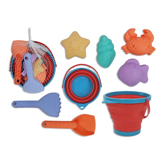 Seau en silicone pliable avec accessoires de plage