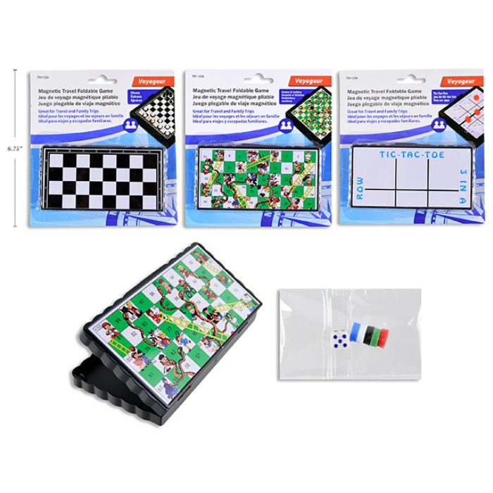 Jeu de voyage magnétique Échecs, serpents et échelles ou tic-tac-toe
