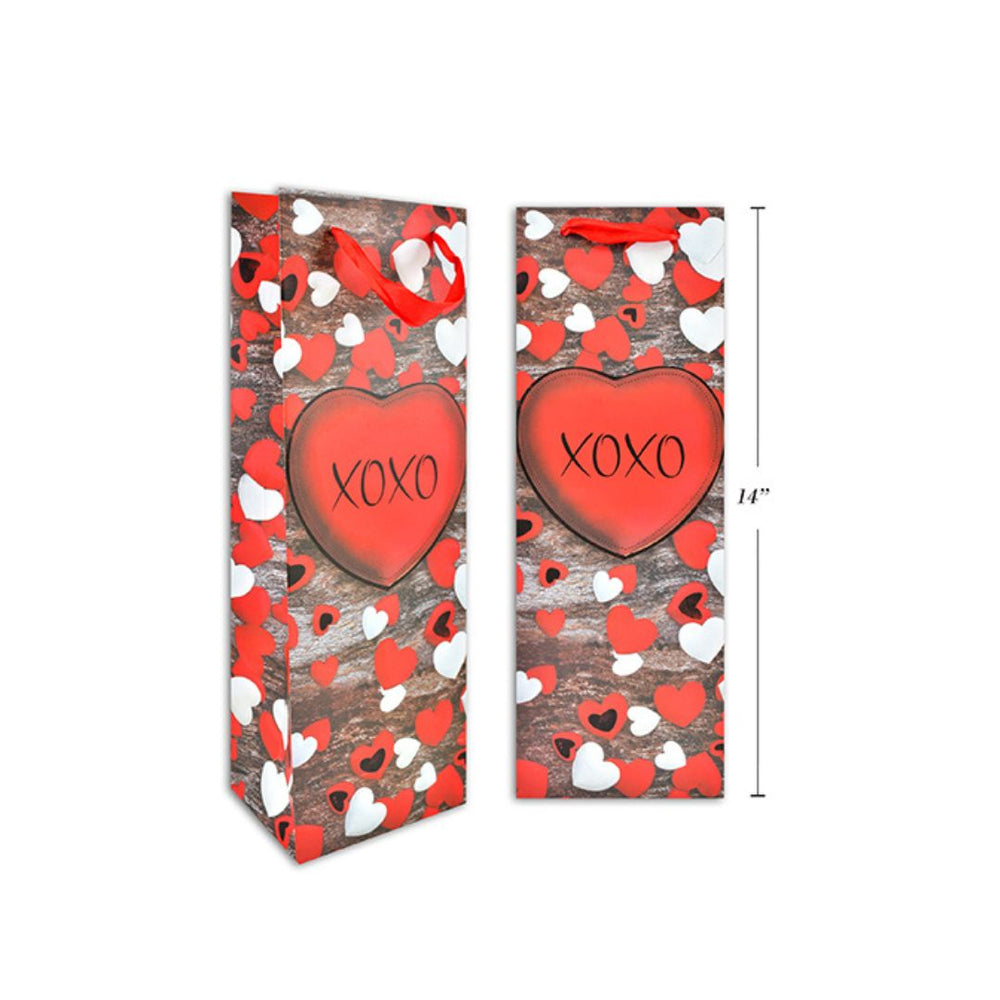 Sac cadeau à bouteille de vin motif coeurs XOXO