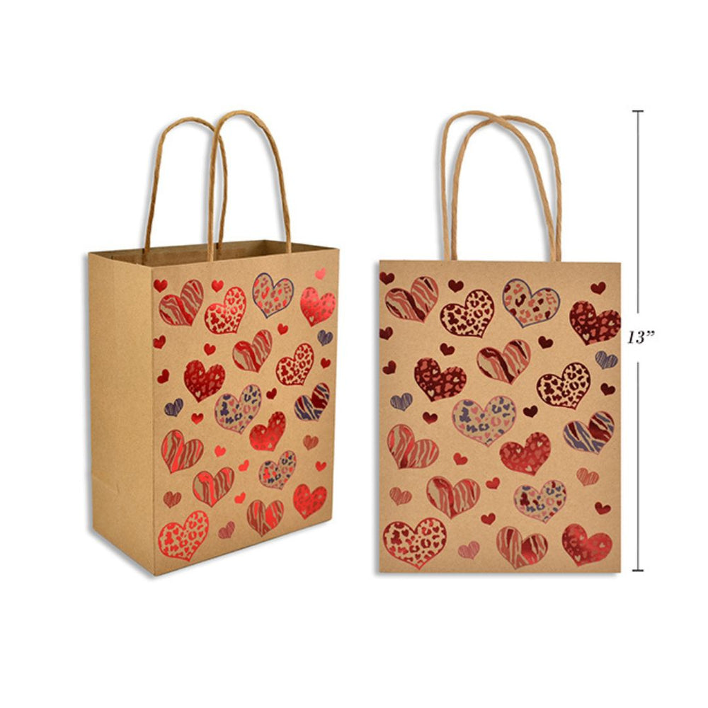 Sac cadeau moyen en papier kraft avec des coeurs brillants