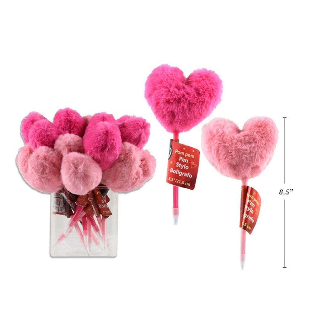 Stylo 8,5 po avec pompon en forme de coeur rose