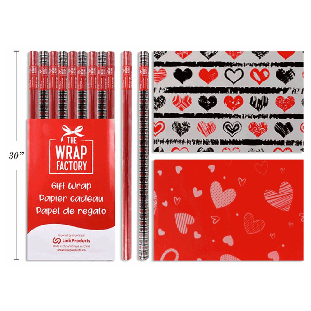 Papier d'emballage en cellophane motif de cœur 30 po x 60 po (1 rouleau)