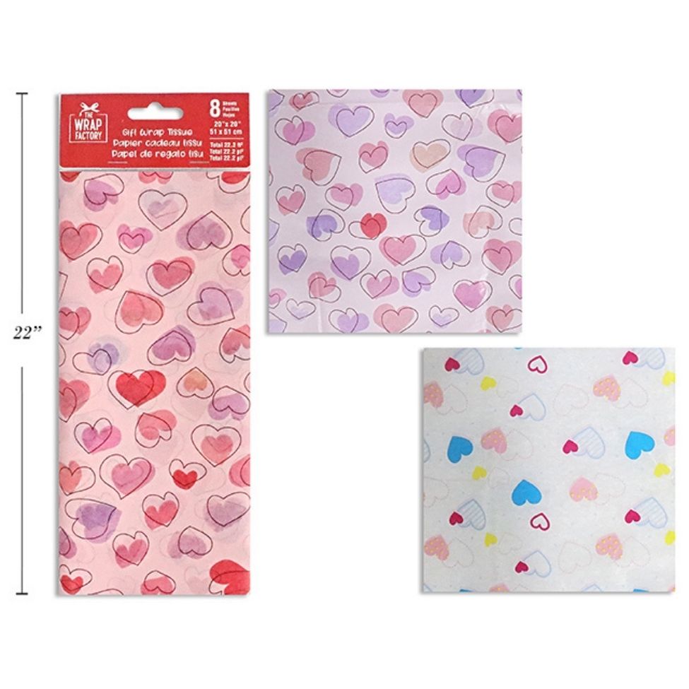 Papier de soie avec imprimé de coeurs (paquet de 8)