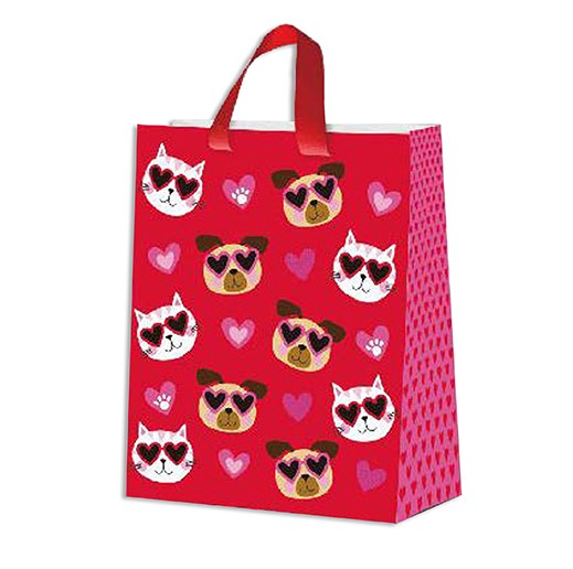 Sac cadeau large chien et chat avec coeur en satin