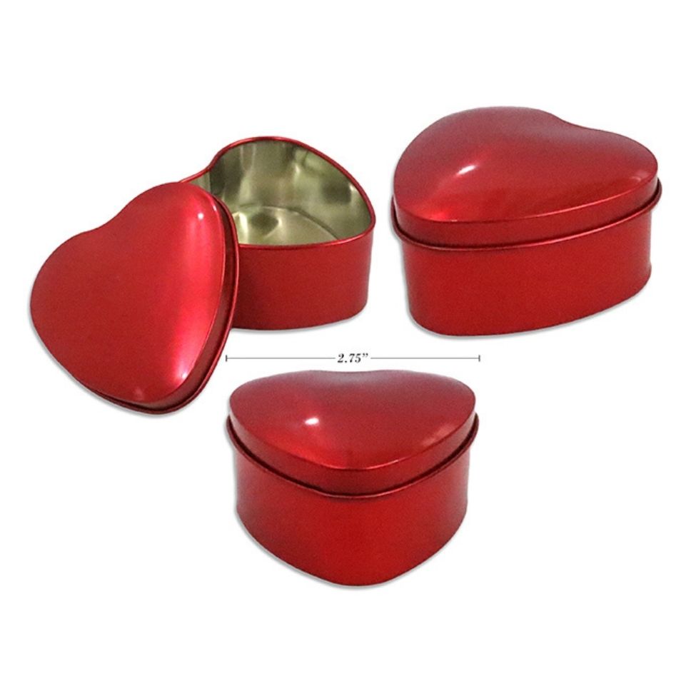 Boîte cadeau métallique 2,75 po x 1,38 po en forme de coeur rouge