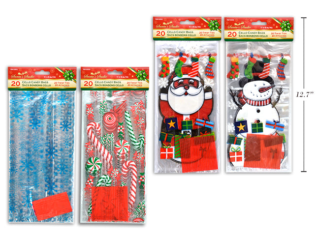 Sac cellophane transparent pour bonbons de Noël 11 po x 5 po (paquet de 20)