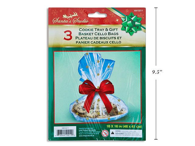 Sac cellophane transparent pour biscuits de Noël et paniers cadeaux 18 po x 16 po (paquet de 3)