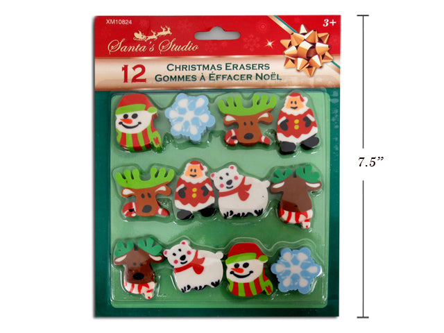 Gomme à effacer de Noël (paquet de 12)
