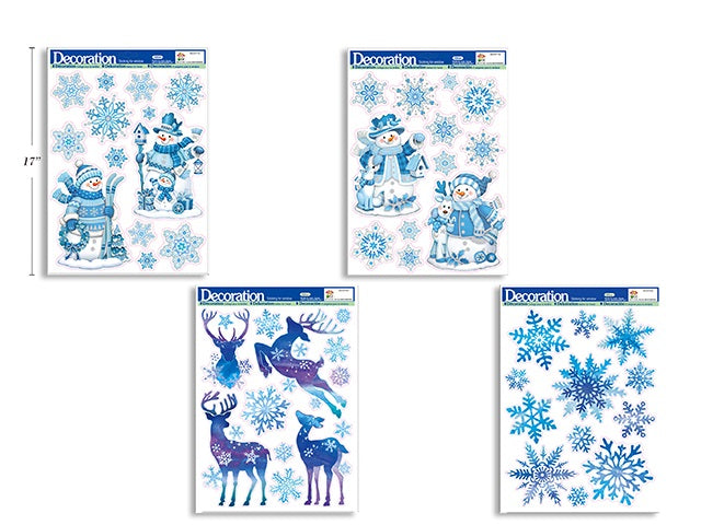 Autocollants de Noël pour fenêtre bleu et argent