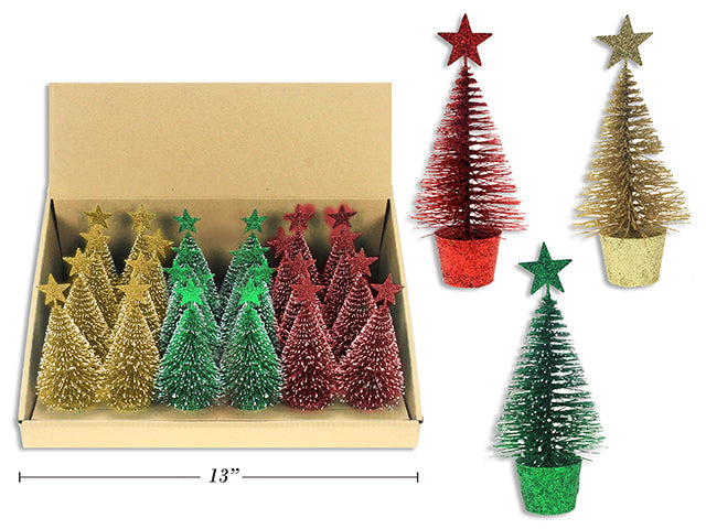 Sapin saupoudré de paillette avec base en bois 6 po