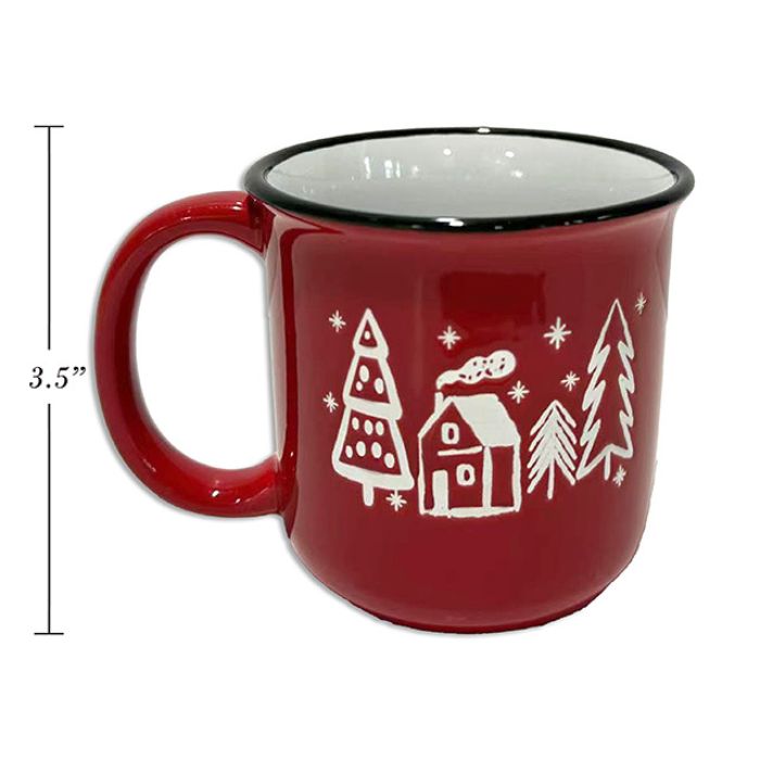 Tasse à café 12 oz scène de Noël rouge et blanc