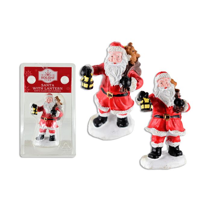Père Noël avec lanterne en polyrésine 3 po