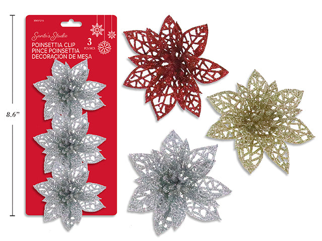 Ornement fleur brillante trouée avec clip 4 po (paquet de 3)