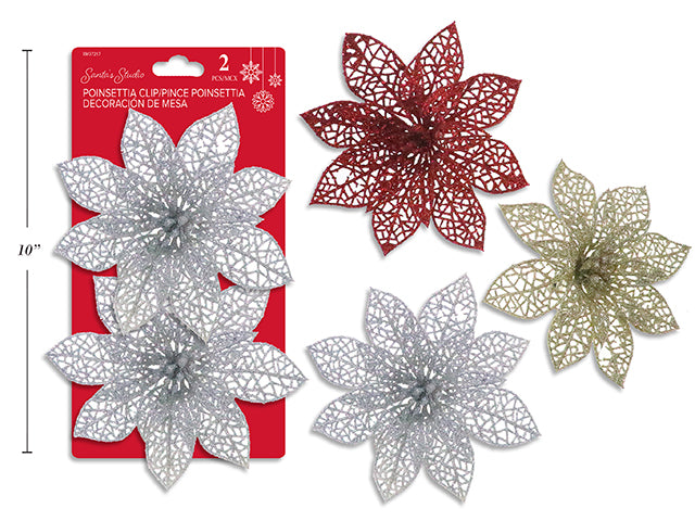 Ornement fleur brillante trouée avec clip 5 po (paquet de 2)