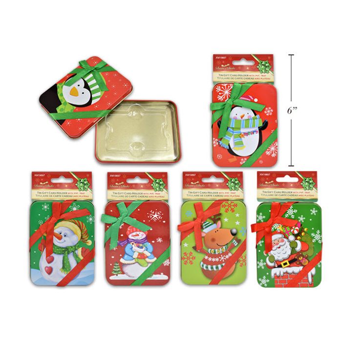 Boîte pour carte-cadeau en métal embossé avec ruban
