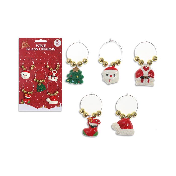 Marqueur pour verre à vin thématique Noël (paquet de 5)