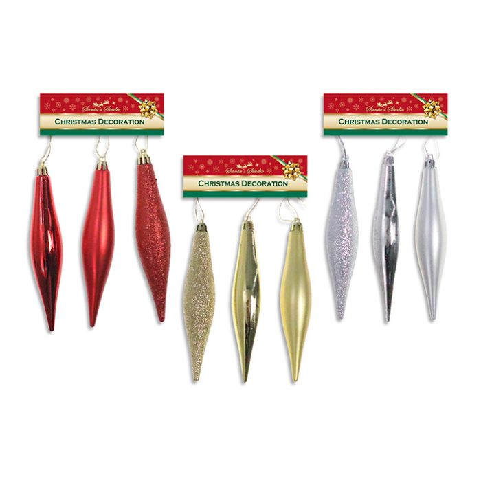 Ornement boule de Noël allongée 140 mm (paquet de 3)
