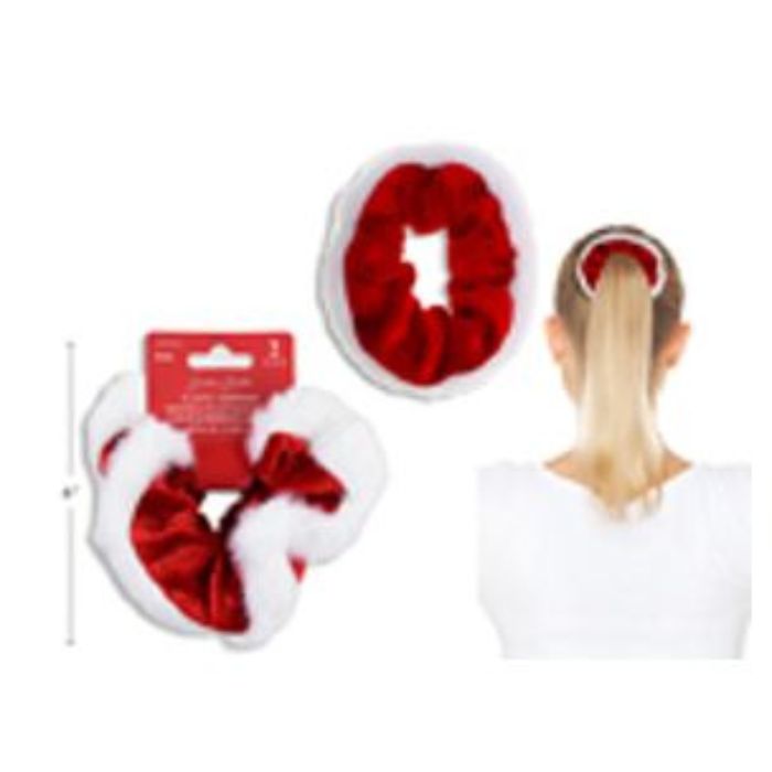Élastique crunch en peluche rouge et blanc (paquet de 2)
