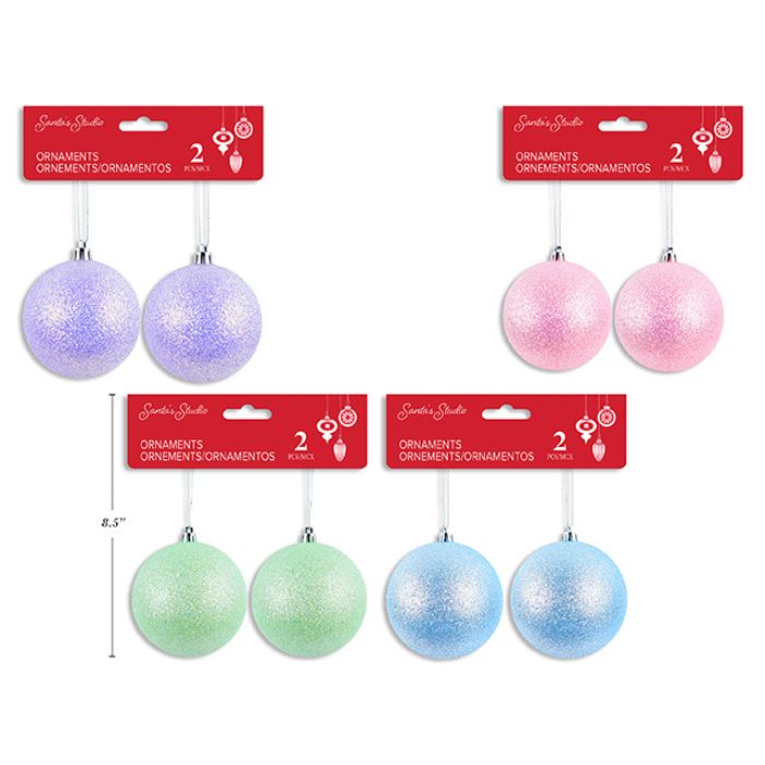 Ornement boule de Noël 80 mm pastel et brillant (paquet de 2)