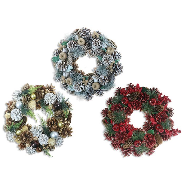 Couronne 13,4 po décorée avec pomme de pin