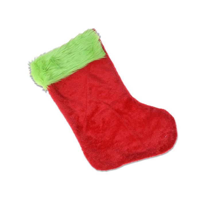 Bas de Noël 15,75 po rouge avec fourrure verte