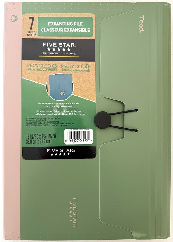 Classeur expansible à 7 pochettes 13 po x 10 po Five Star vert