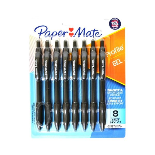 Stylo gel rétractable 0,7 mm Papermate Profile encre noire (paquet de 8)