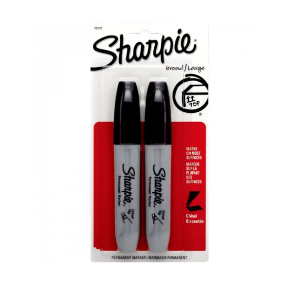 Marqueur permanent pointe large biseautée Sharpie noir (paquet de 2)