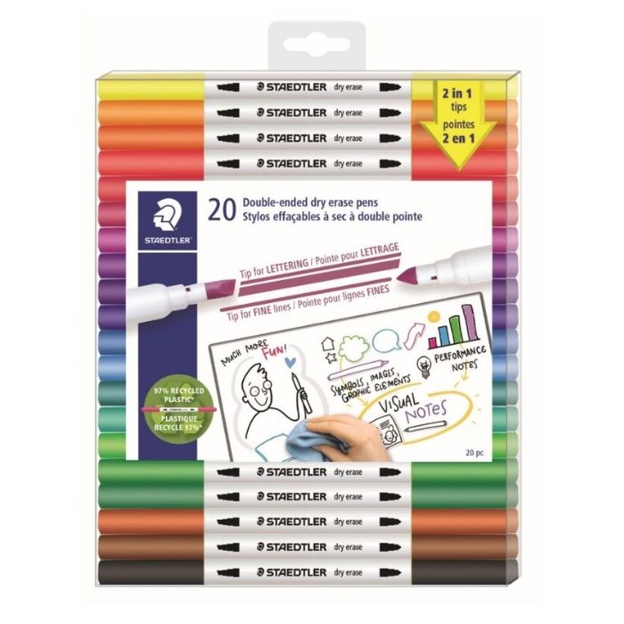 Marqueur effaçable à pointe double Staedtler (paquet de 20)