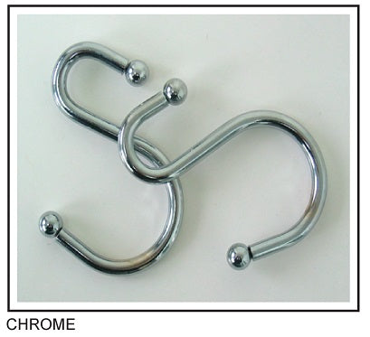 Crochet de rideau de douche en S métal chrome (paquet de 12)