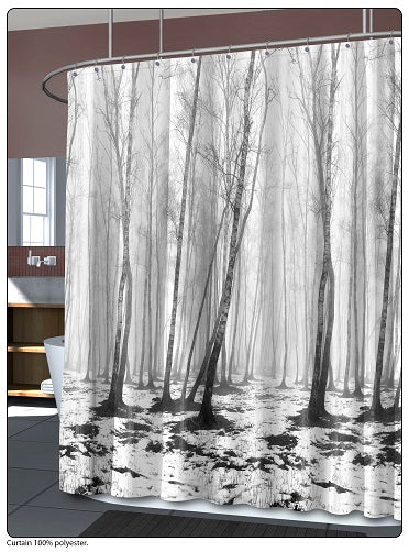 Rideau de douche en tissu arbres noir et blanc