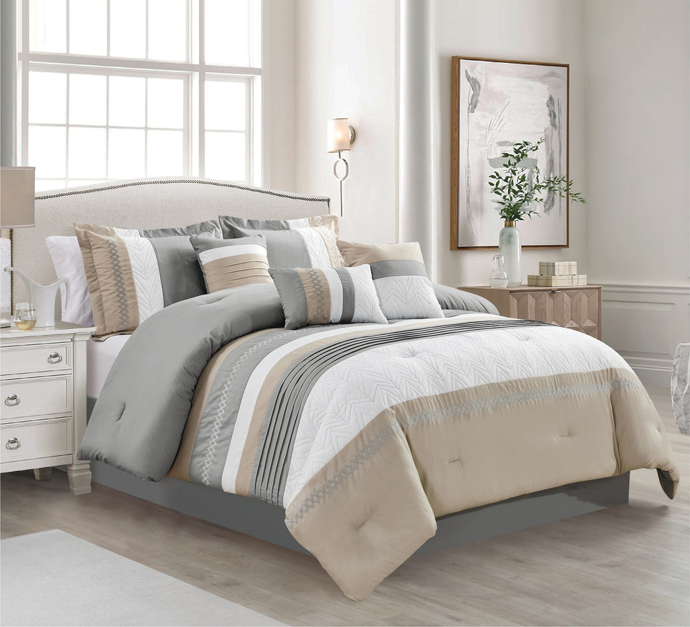 Ensemble de douillette Lisbon rayé blanc, beige et gris