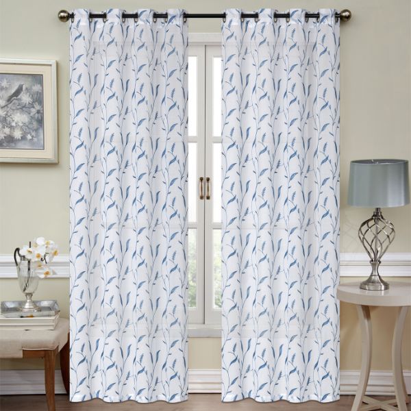 Rideau voilage 54 po x 84 po blanc avec motif de feuillage coloré