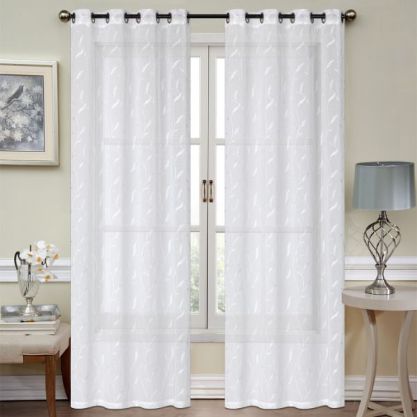 Rideau voilage 54 po x 84 po blanc avec motif de feuillage coloré