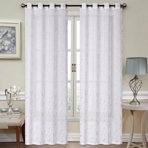 Rideau voilage 54 po x 84 po blanc avec motif de feuillage coloré