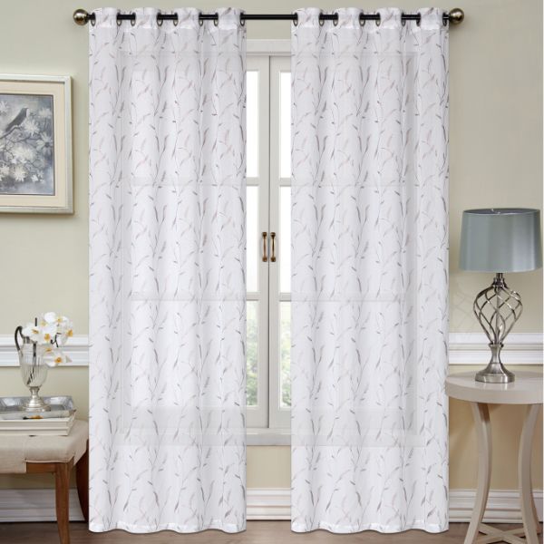 Rideau voilage 54 po x 84 po blanc avec motif de feuillage coloré