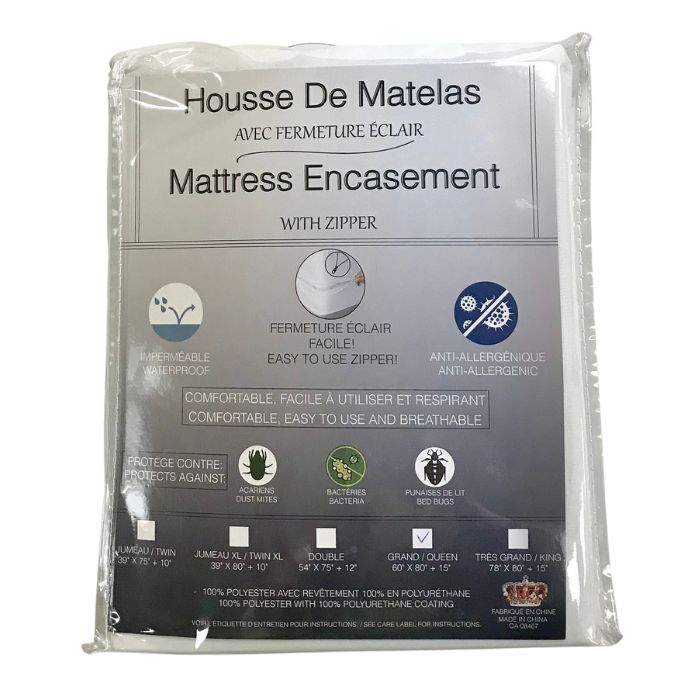 Couvre-matelas imperméable 100% polyester avec fermeture éclair