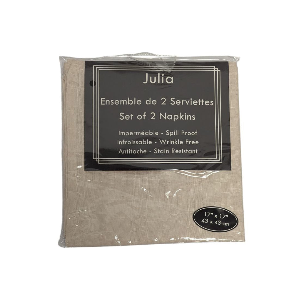 Serviette de table 17 po x 17 po imperméable, infroissable et anti-tache Julia