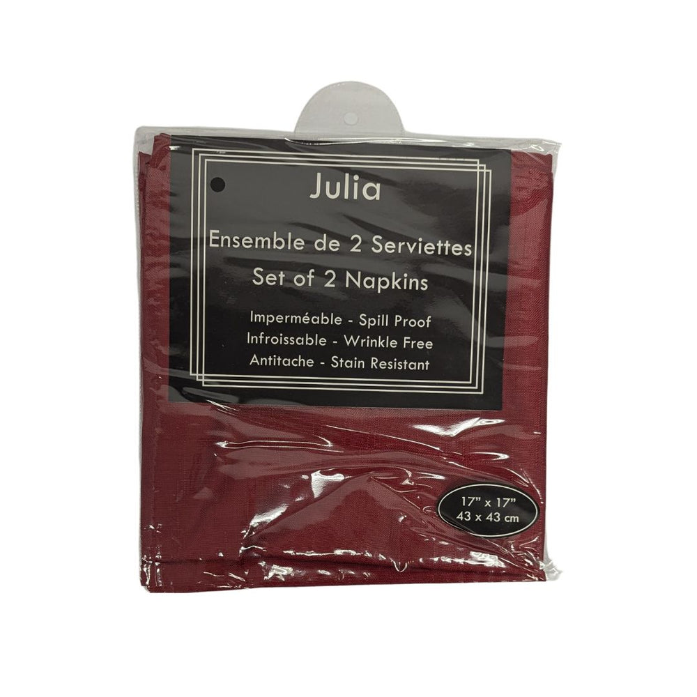 Serviette de table 17 po x 17 po imperméable, infroissable et anti-tache Julia