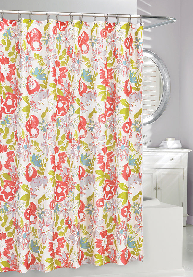 Rideau de douche en tissu 71 pouces x 71 pouces Mardi gras corail, lime et turquoise