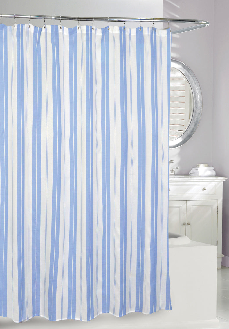 Rideau de douche en tissu 72 pouces x 72 pouces Turk ligné blanc et bleu