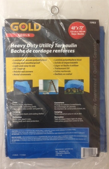 Bâche 48 po x 72 po à cordage renforcé