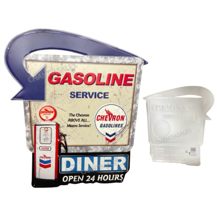 Plaque métal 24 po x 26 po Chevron Gasoline Service
